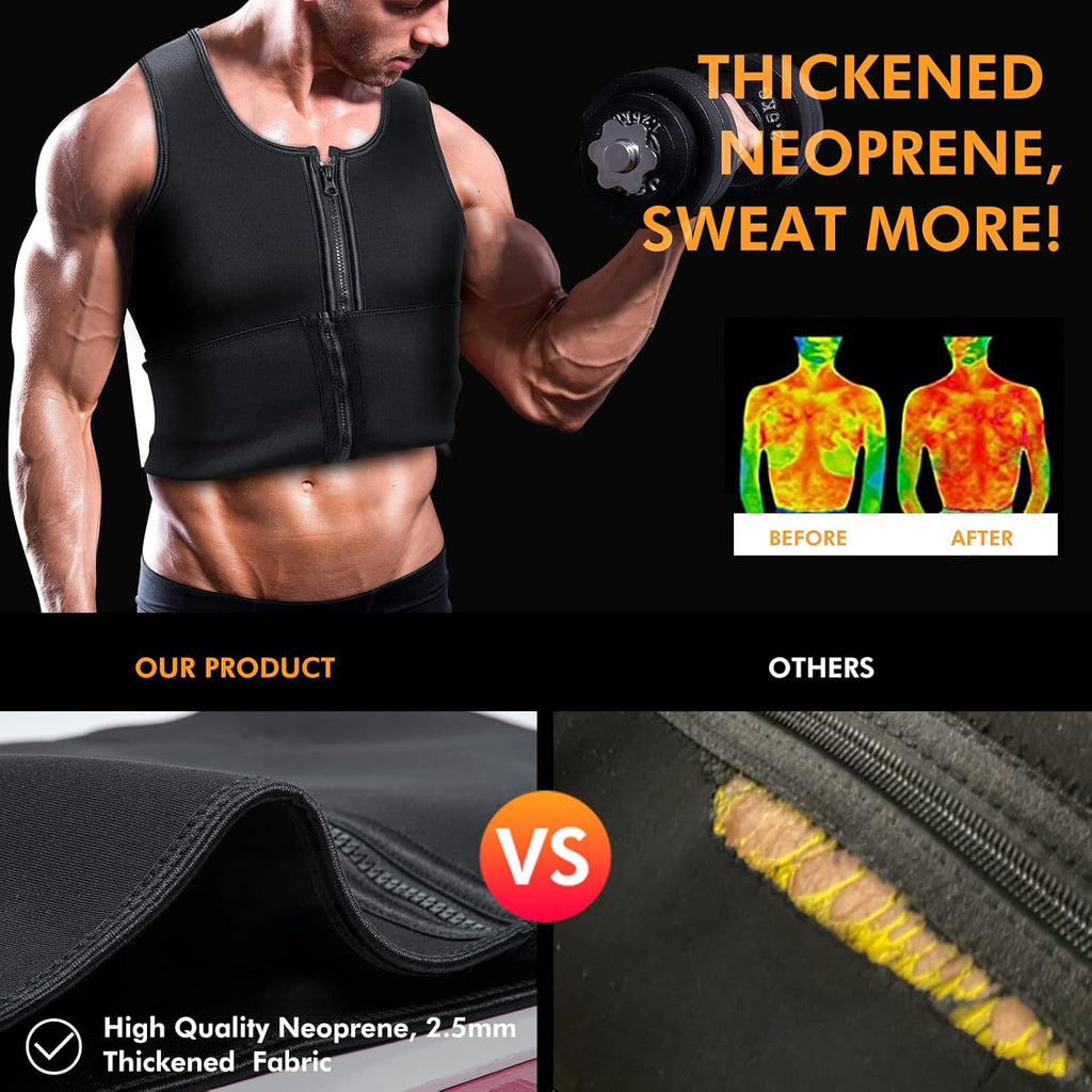 Sauna Vest Waist Trainer for Men Sauna Suit Double Sweat Belt Body Shaper for Gym Workout Exercise Zipper Tank Top Shapewear