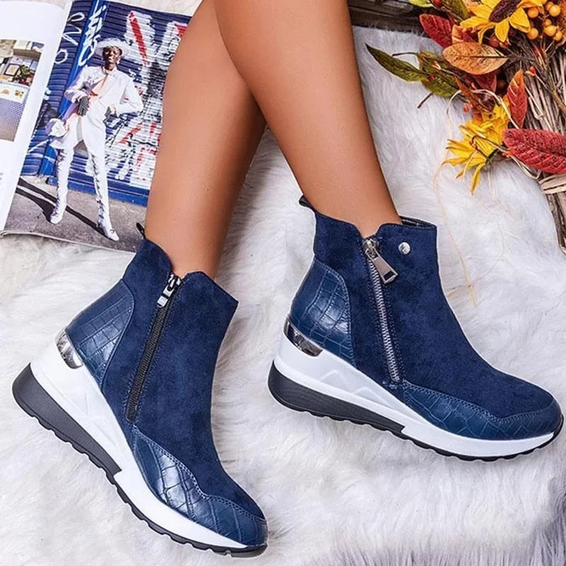 Women Sneakers Autumn High Top Vulcanize Shoes Women Platfrom Wedges Shoes Zipper Chunky Sneakers Female Shoes Plus Size