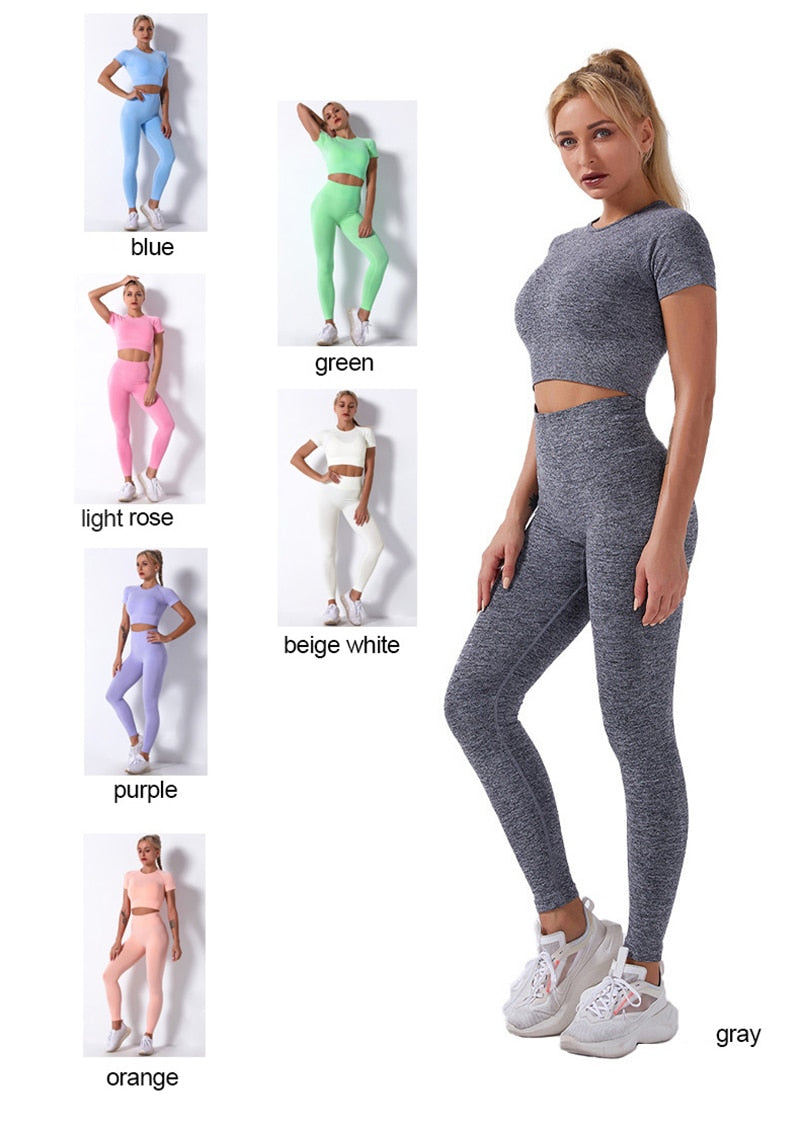2Pcs/3Pcs/4Pcs Yoga Set Women Clotching Fitness Sportswear Seamless High Waist Leggings Shorts Shirt Crop Top Sport Bra