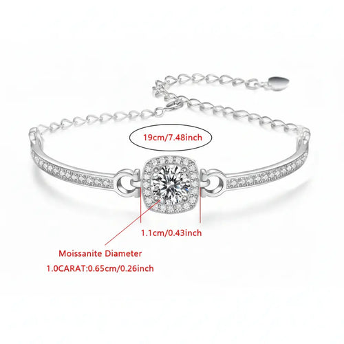 1 Carat Moissanite bracelet Square Bag Bracelet 925 Sterling