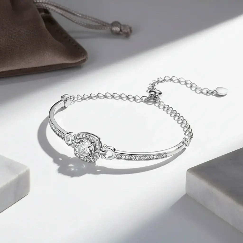 1 Carat Moissanite bracelet Square Bag Bracelet 925 Sterling