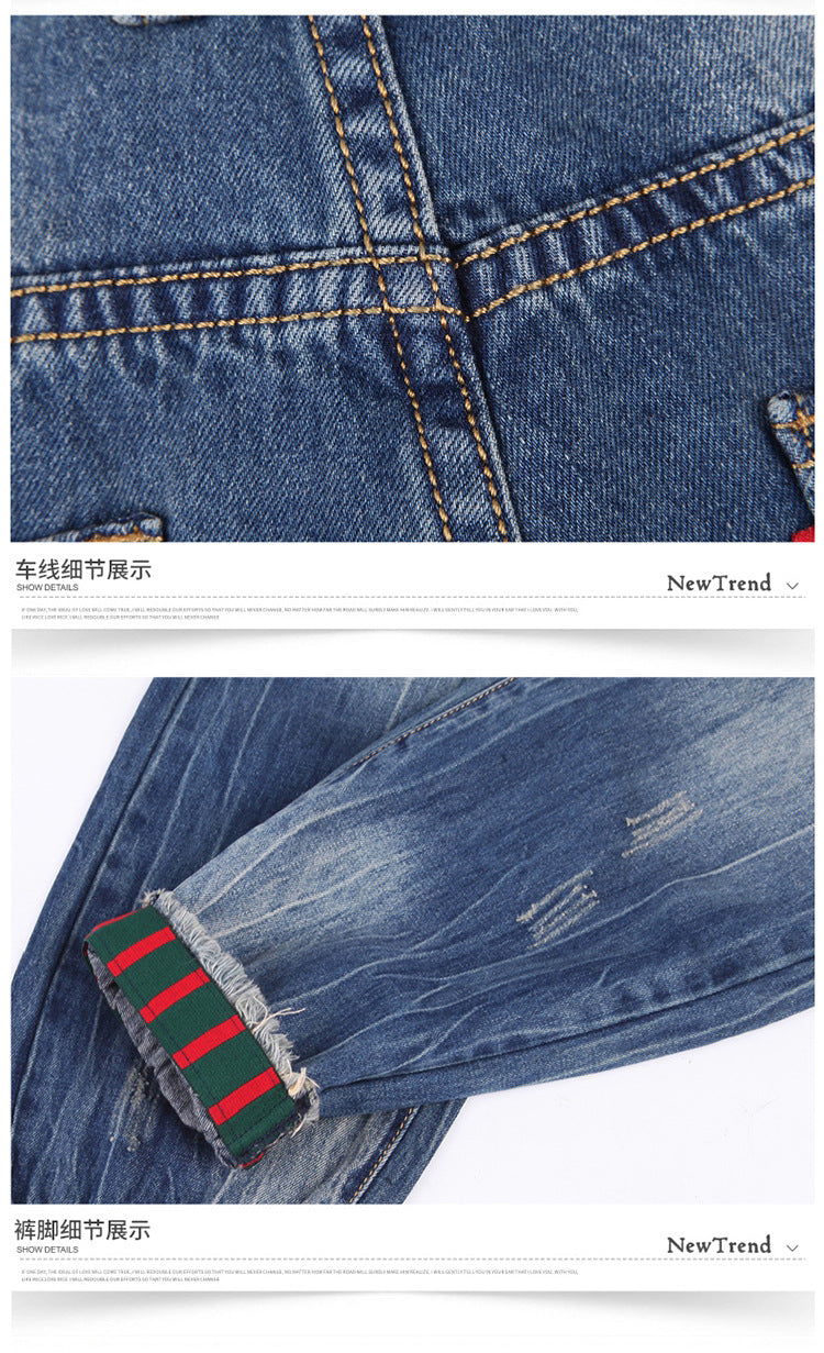 2026 summer New plus size cropped harem pants men's fashion brand European and American ripped ankle-tied loose washed jeans
