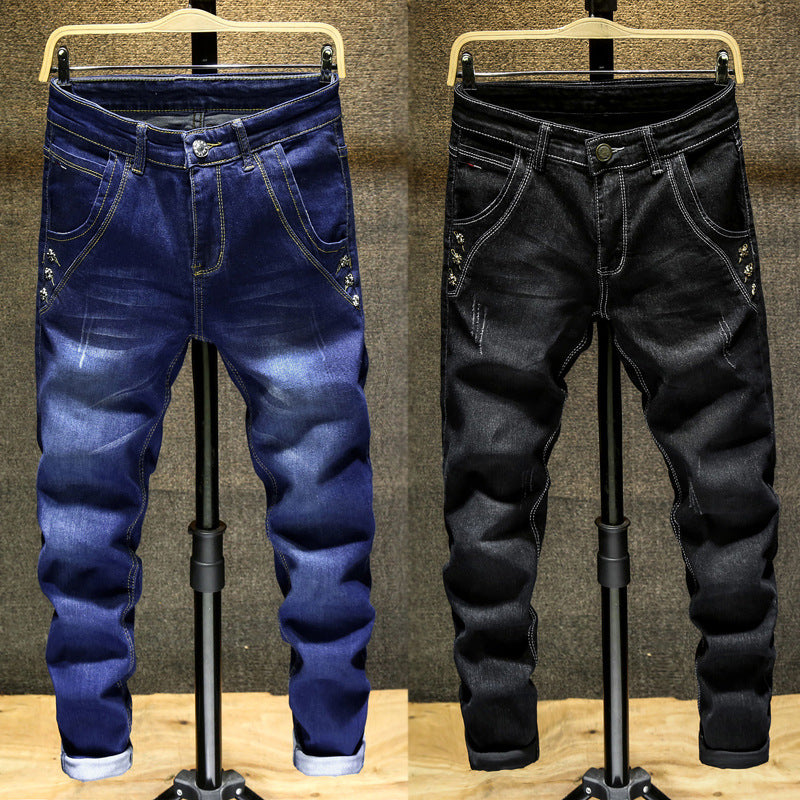 Spring and Autumn Trendy Men's 2019 New Stretch Jeans Men's Slim-fit Stretch Slim-fit Skinny Pants Korean Style Trendy Trousers