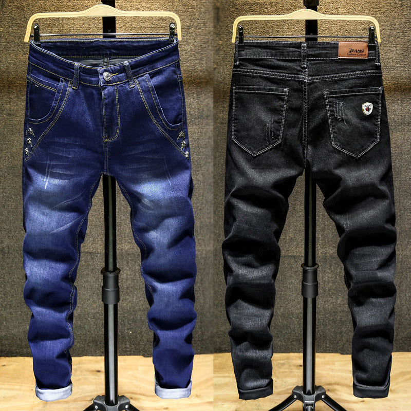 Spring and Autumn Trendy Men's 2019 New Stretch Jeans Men's Slim-fit Stretch Slim-fit Skinny Pants Korean Style Trendy Trousers