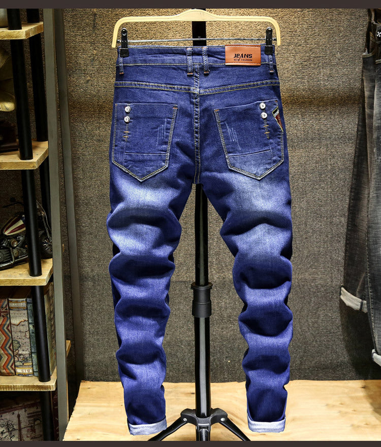 Spring and Autumn Trendy Men's 2019 New Stretch Jeans Men's Slim-fit Stretch Slim-fit Skinny Pants Korean Style Trendy Trousers