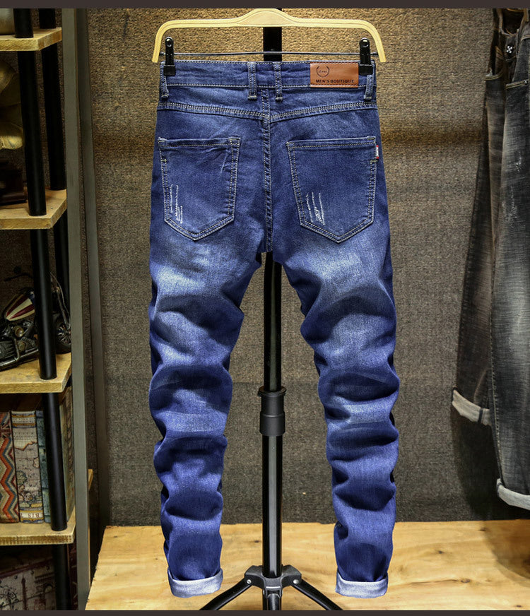 Spring and Autumn Trendy Men's 2019 New Stretch Jeans Men's Slim-fit Stretch Slim-fit Skinny Pants Korean Style Trendy Trousers