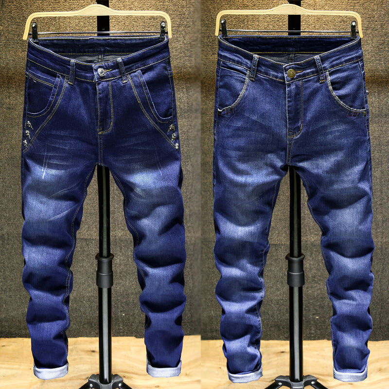 Spring and Autumn Trendy Men's 2019 New Stretch Jeans Men's Slim-fit Stretch Slim-fit Skinny Pants Korean Style Trendy Trousers