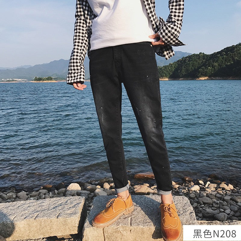 Jeans Men's Stretch Slim-fit Trendy Brand Skinny Pants Men's Summer Casual Thin Style Trendy Ankle-length Pants