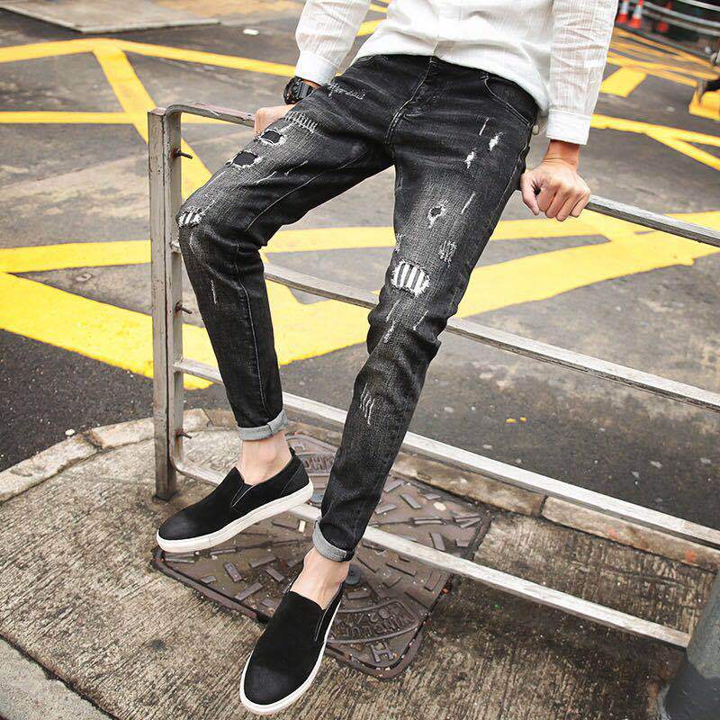 Jeans Men's Stretch Slim-fit Trendy Brand Skinny Pants Men's Summer Casual Thin Style Trendy Ankle-length Pants