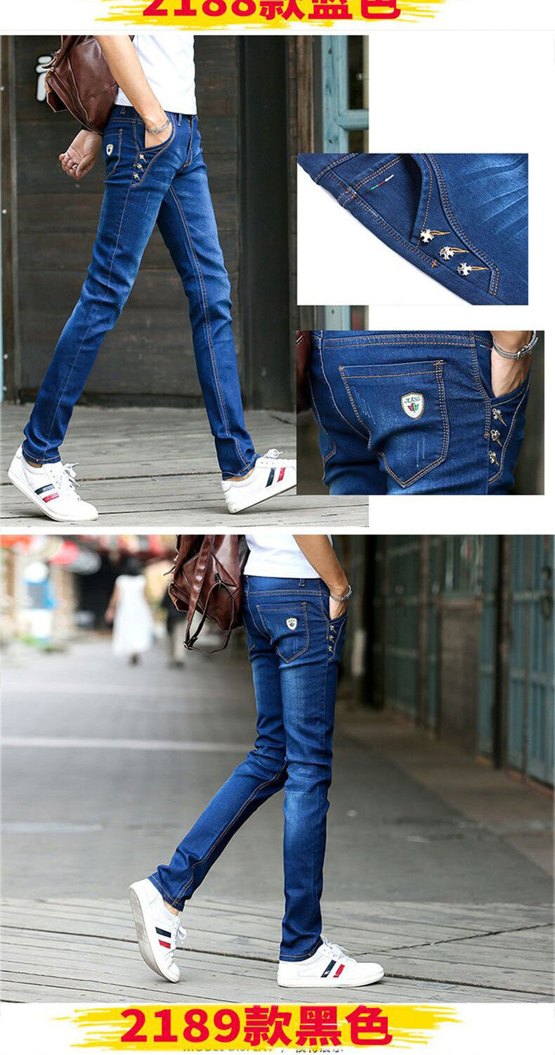 Jeans Men's Stretch Slim-fit Trendy Brand Skinny Pants Men's Summer Casual Thin Style Trendy Ankle-length Pants