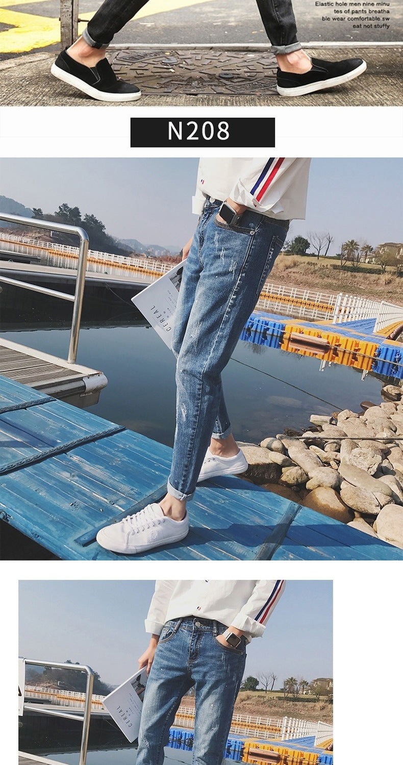 Jeans Men's Stretch Slim-fit Trendy Brand Skinny Pants Men's Summer Casual Thin Style Trendy Ankle-length Pants