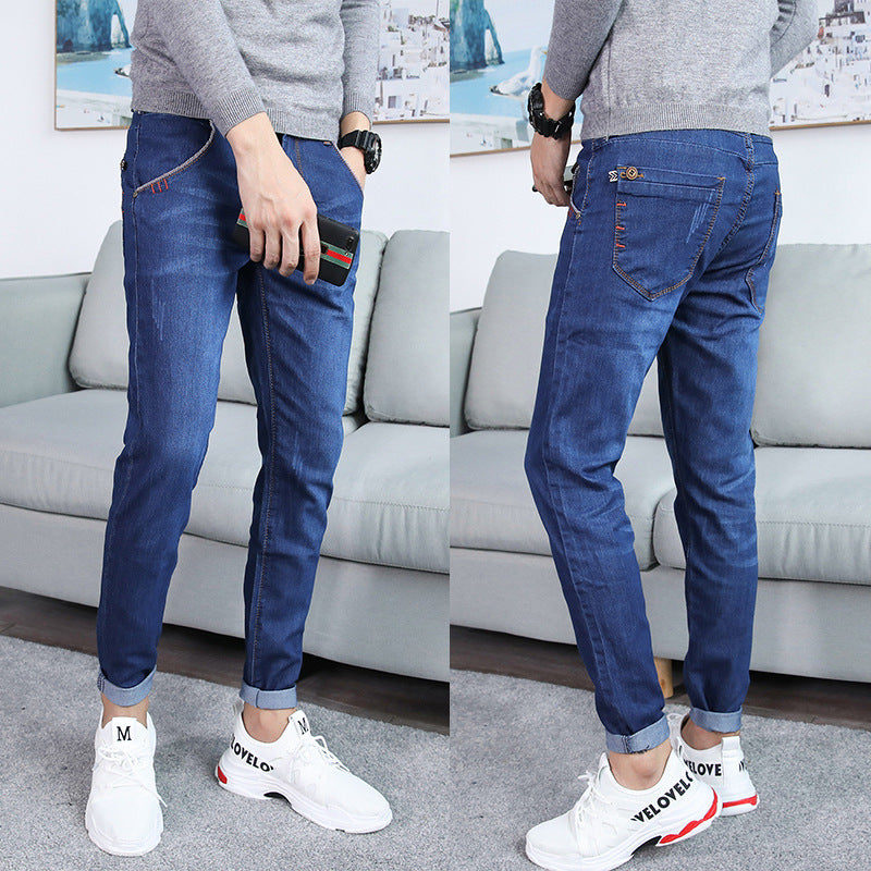 Jeans Men's Stretch Slim-fit Trendy Brand Skinny Pants Men's Summer Casual Thin Style Trendy Ankle-length Pants