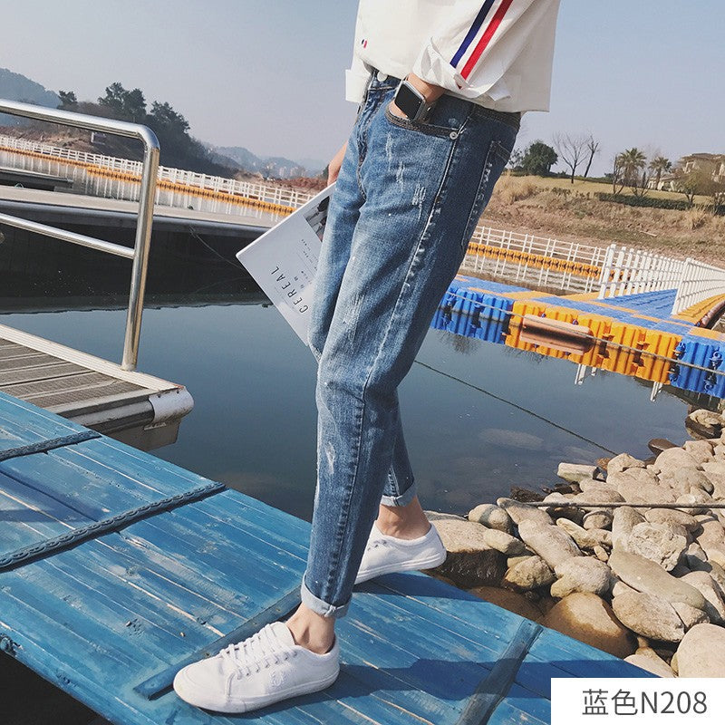 Jeans Men's Stretch Slim-fit Trendy Brand Skinny Pants Men's Summer Casual Thin Style Trendy Ankle-length Pants