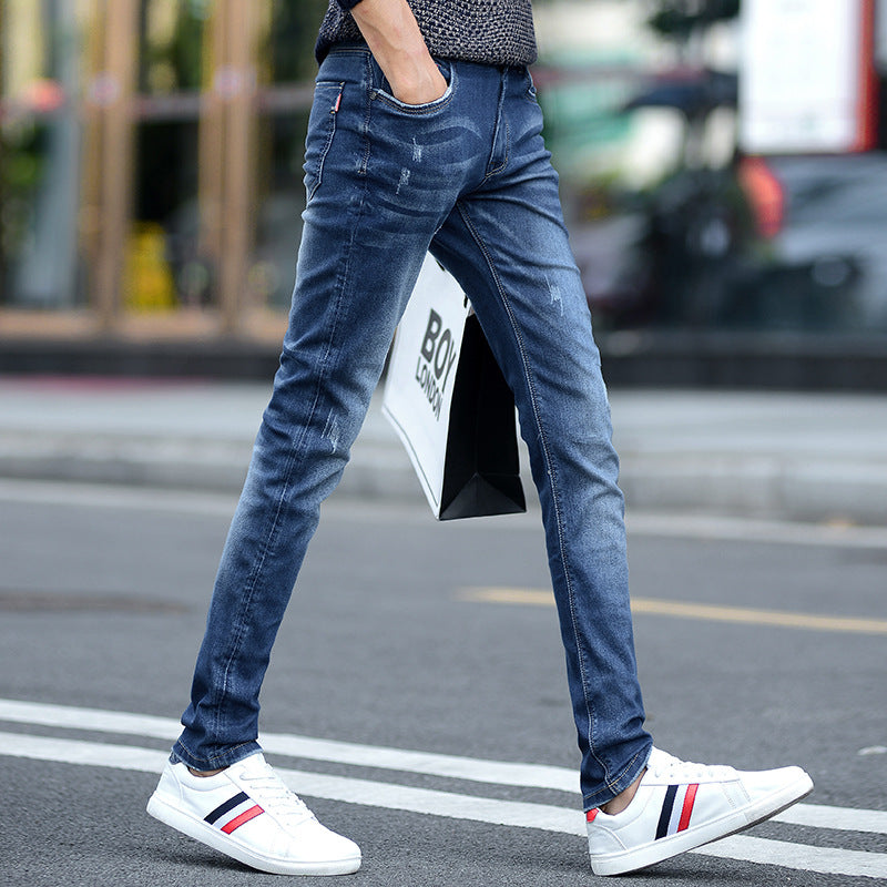 Jeans Men's Stretch Slim-fit Trendy Brand Skinny Pants Men's Summer Casual Thin Style Trendy Ankle-length Pants