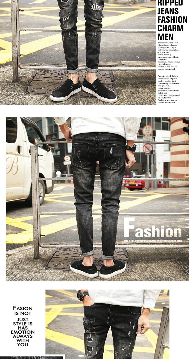 Jeans Men's Stretch Slim-fit Trendy Brand Skinny Pants Men's Summer Casual Thin Style Trendy Ankle-length Pants