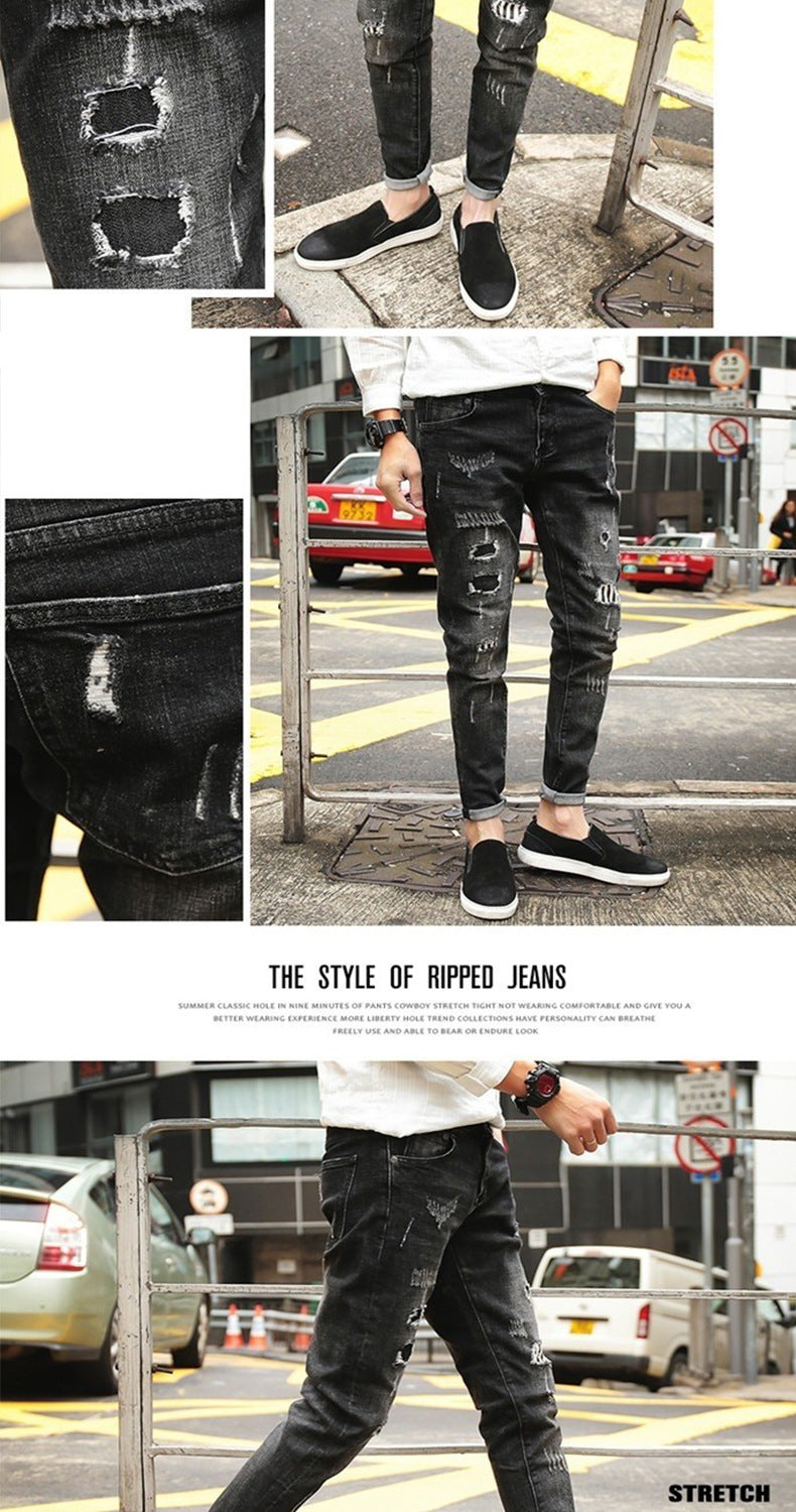 Jeans Men's Stretch Slim-fit Trendy Brand Skinny Pants Men's Summer Casual Thin Style Trendy Ankle-length Pants