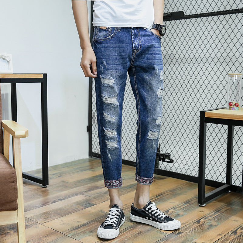 Jeans Men's Stretch Slim-fit Trendy Brand Skinny Pants Men's Summer Casual Thin Style Trendy Ankle-length Pants
