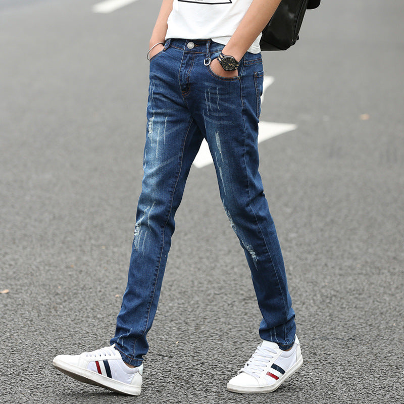 Jeans Men's Stretch Slim-fit Trendy Brand Skinny Pants Men's Summer Casual Thin Style Trendy Ankle-length Pants
