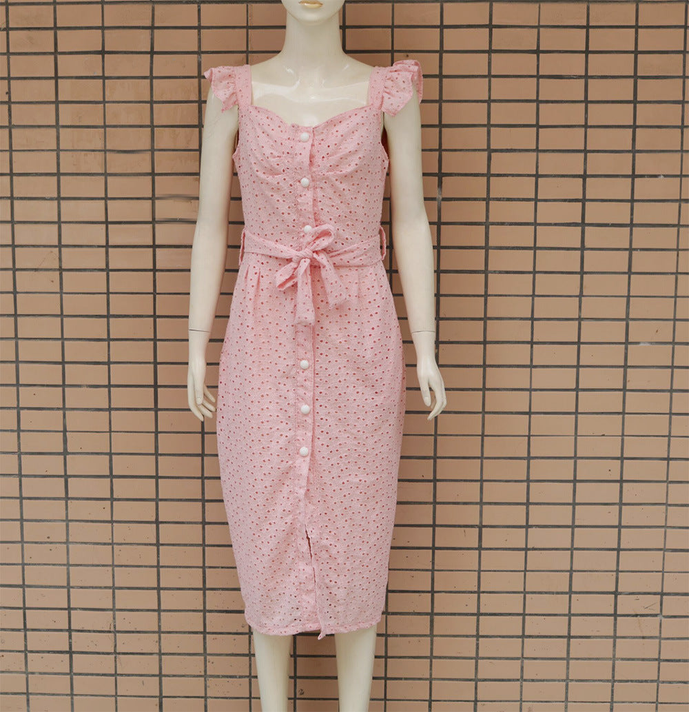 2019 European and American women's autumn and winter  sexy embroidered square collar dress 2 colors 4 sizes