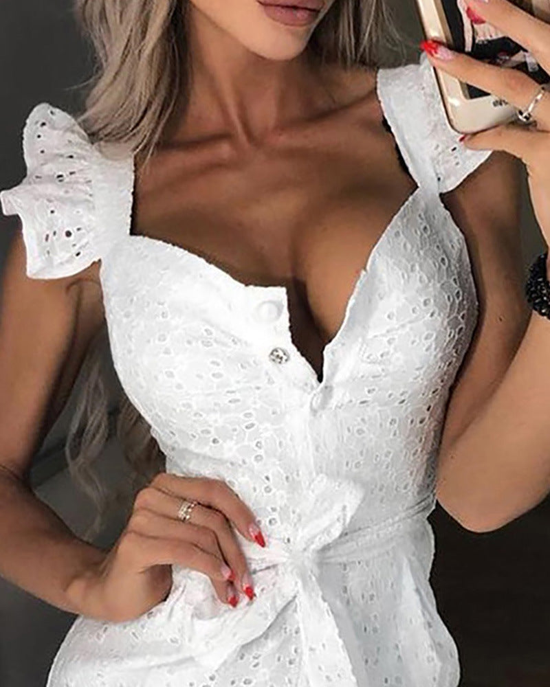 2019 European and American women's autumn and winter  sexy embroidered square collar dress 2 colors 4 sizes
