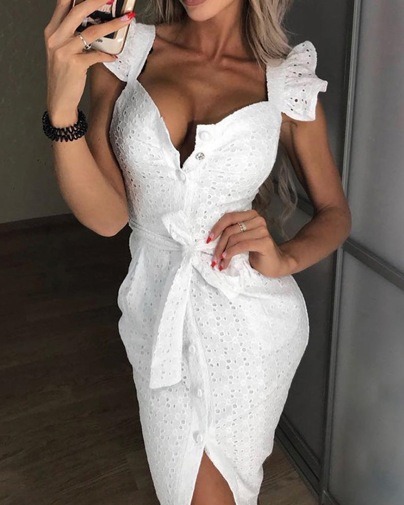 2019 European and American women's autumn and winter  sexy embroidered square collar dress 2 colors 4 sizes