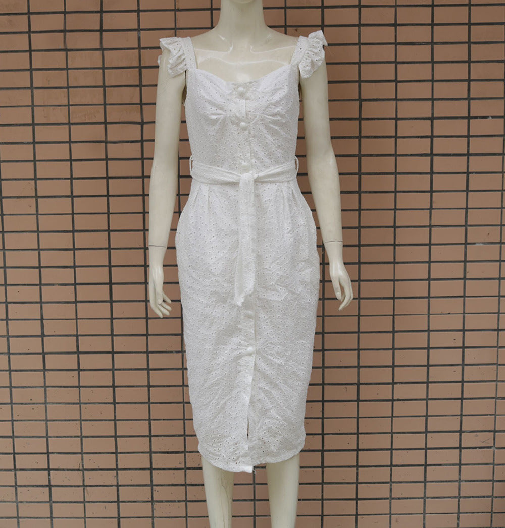 2019 European and American women's autumn and winter  sexy embroidered square collar dress 2 colors 4 sizes