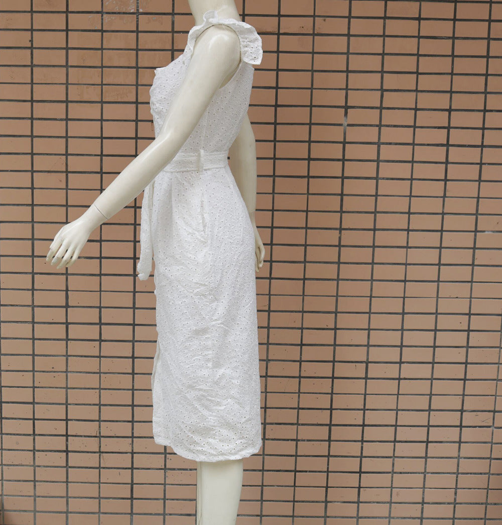 2019 European and American women's autumn and winter  sexy embroidered square collar dress 2 colors 4 sizes