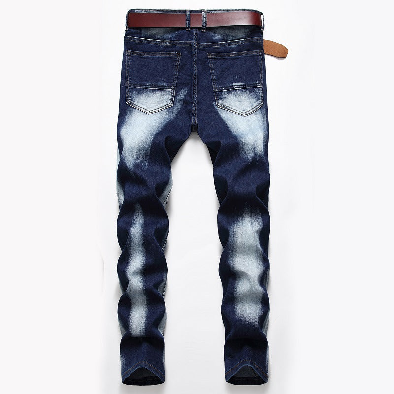 Cross-border supply of 2019 stretch jeans men's European and American foreign trade straight three-color washed white men's pants