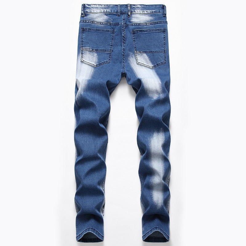 Cross-border supply of 2019 stretch jeans men's European and American foreign trade straight three-color washed white men's pants