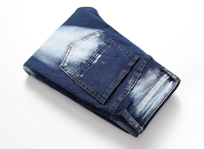 Cross-border supply of 2019 stretch jeans men's European and American foreign trade straight three-color washed white men's pants