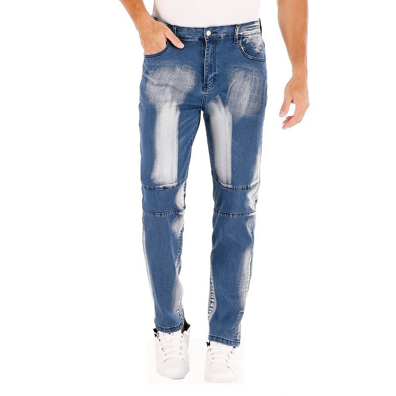 Cross-border  stretch jeans men's European and American foreign trade  straight three-color washed white men's pants