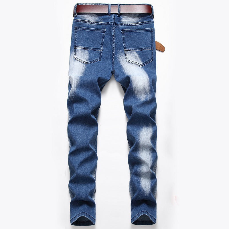 Cross-border supply of 2019 stretch jeans men's European and American foreign trade straight three-color washed white men's pants