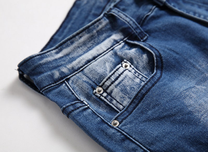 Cross-border supply of 2019 stretch jeans men's European and American foreign trade straight three-color washed white men's pants