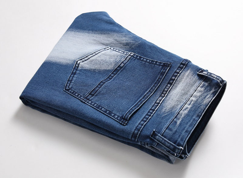 Cross-border supply of 2019 stretch jeans men's European and American foreign trade straight three-color washed white men's pants
