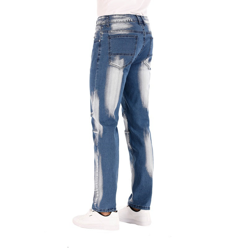 Cross-border  stretch jeans men's European and American foreign trade  straight three-color washed white men's pants