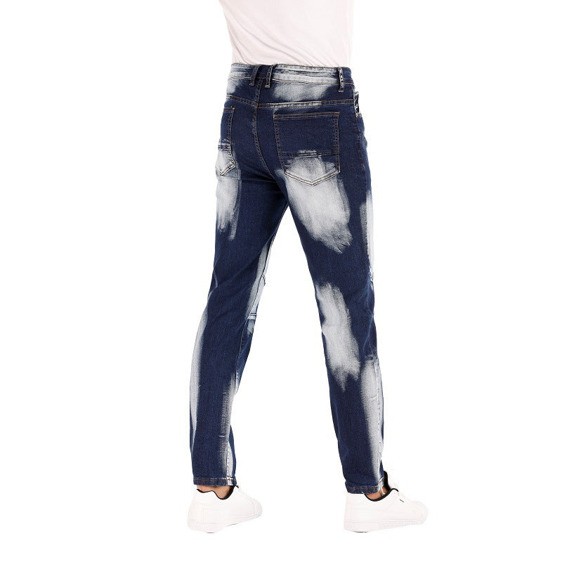 Cross-border  stretch jeans men's European and American foreign trade  straight three-color washed white men's pants
