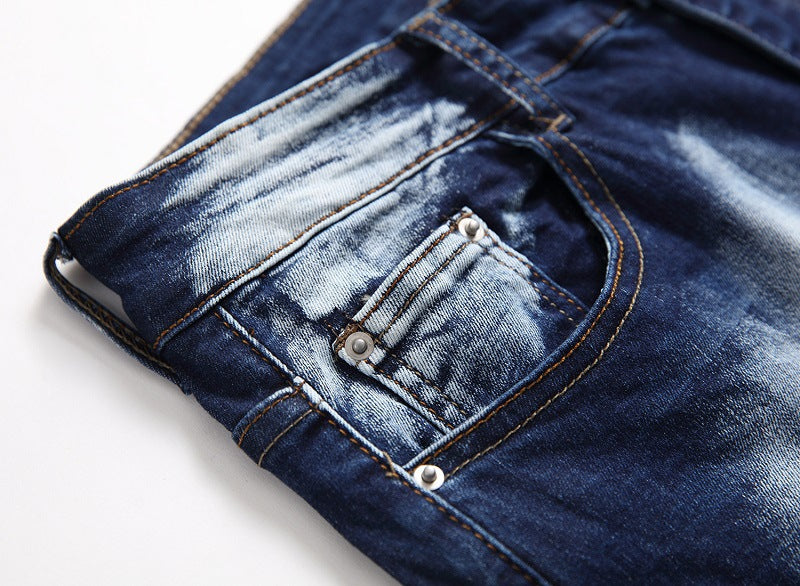 Cross-border supply of 2019 stretch jeans men's European and American foreign trade straight three-color washed white men's pants