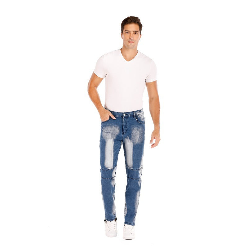 Cross-border  stretch jeans men's European and American foreign trade  straight three-color washed white men's pants