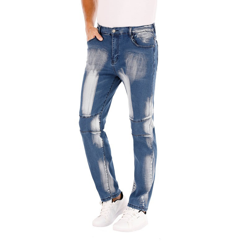 Cross-border  stretch jeans men's European and American foreign trade  straight three-color washed white men's pants