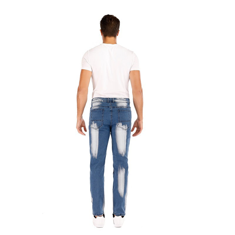 Cross-border  stretch jeans men's European and American foreign trade  straight three-color washed white men's pants