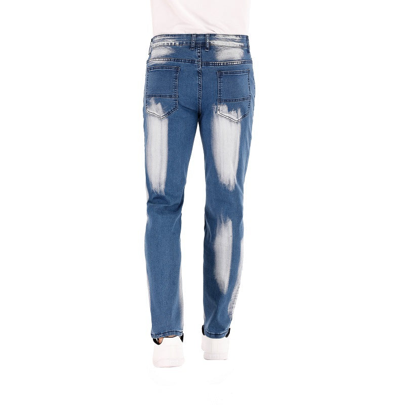 Cross-border  stretch jeans men's European and American foreign trade  straight three-color washed white men's pants