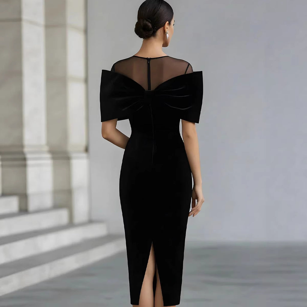 Chic Office Women's One-Shoulder Off-the-Shoulder Velvet Dress with Gold Thread