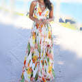 2025 Cross-Border Amazon Spring and Summer New European and American Fashion V Neck Suspender Printed Beach Dress Long Skirt