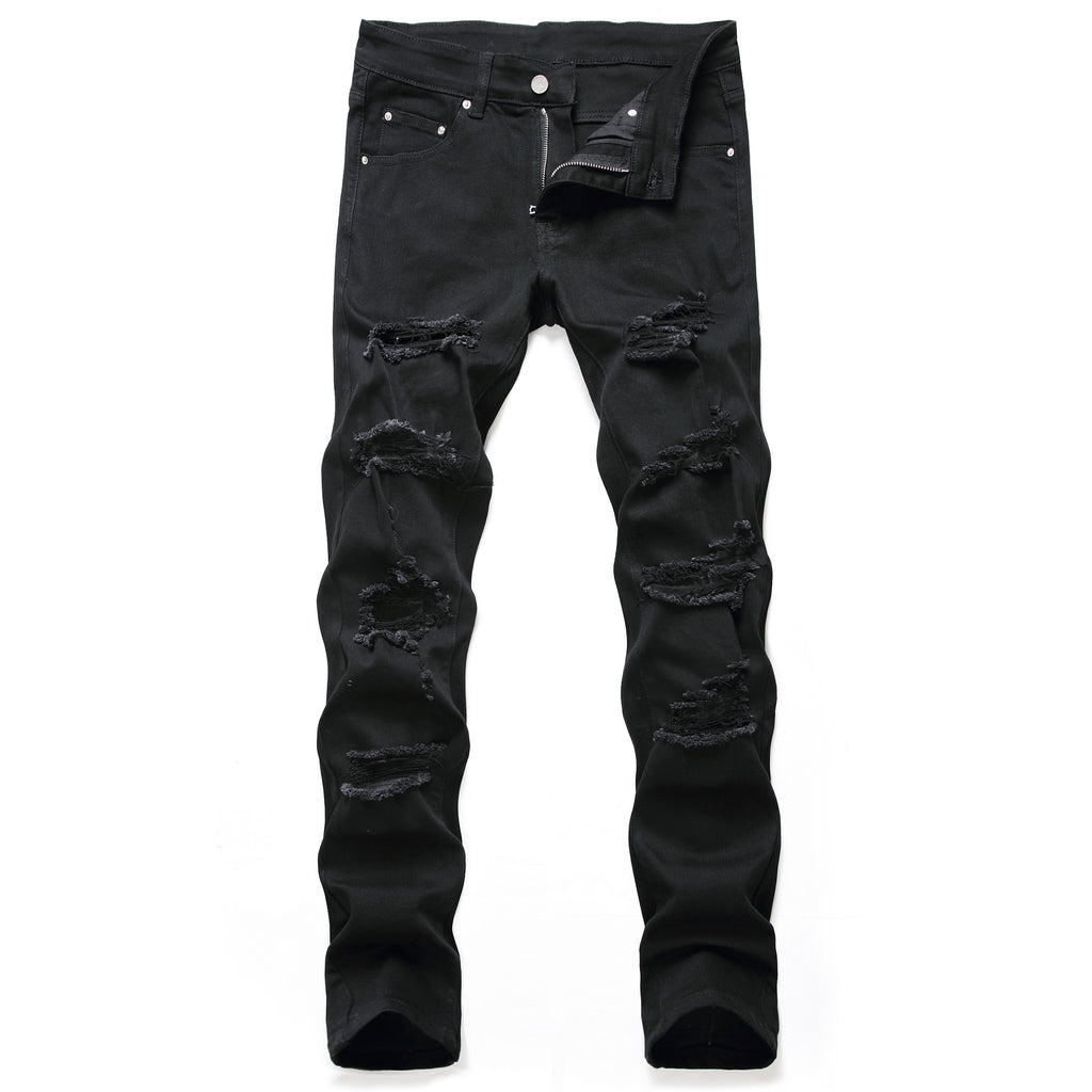 2020 Foreign Trade New Men's Clothing Slim Ripped Straight-Leg Jeans Black Casual Fashion Long Jeans Wholesale