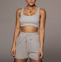 Casual Solid Sportswear Two Piece Sets Women  Crop Top And Drawstring Shorts Matching Set Summer Athleisure Outfits