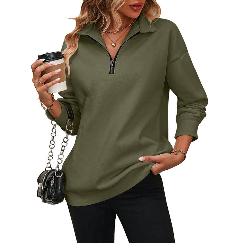 Autumn and winter sportswear half zip long sleeved sweatshirt solid color loose sweatshirt