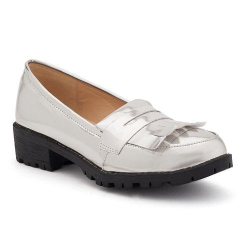 Women's Metallic Silver Patent Leather Loafers - Padded Comfort Fashion Shoes