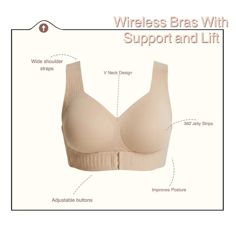 Women's Plus Size Sports Bra – Jelly Pad Push Up, Full Cup, Wireless, Posture Support