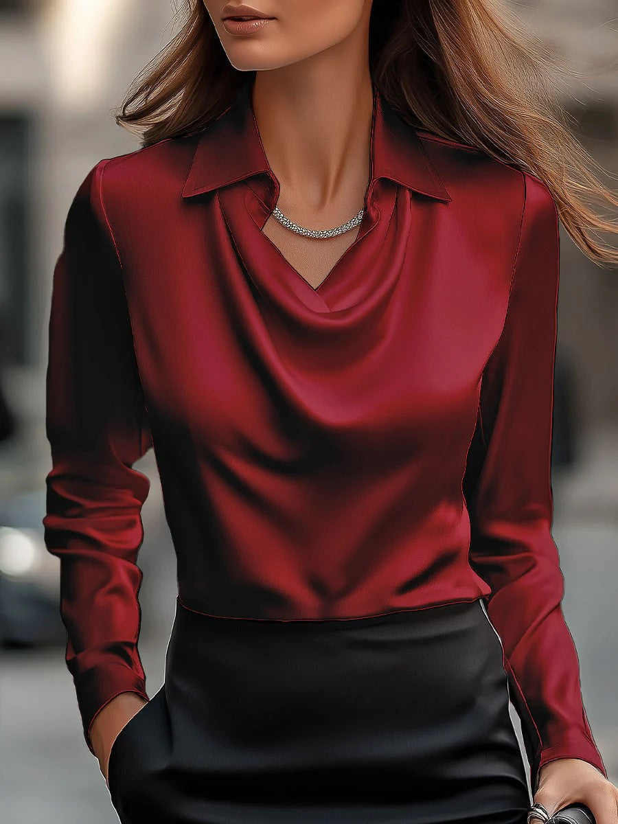 Long sleeved lapel top shirt for women