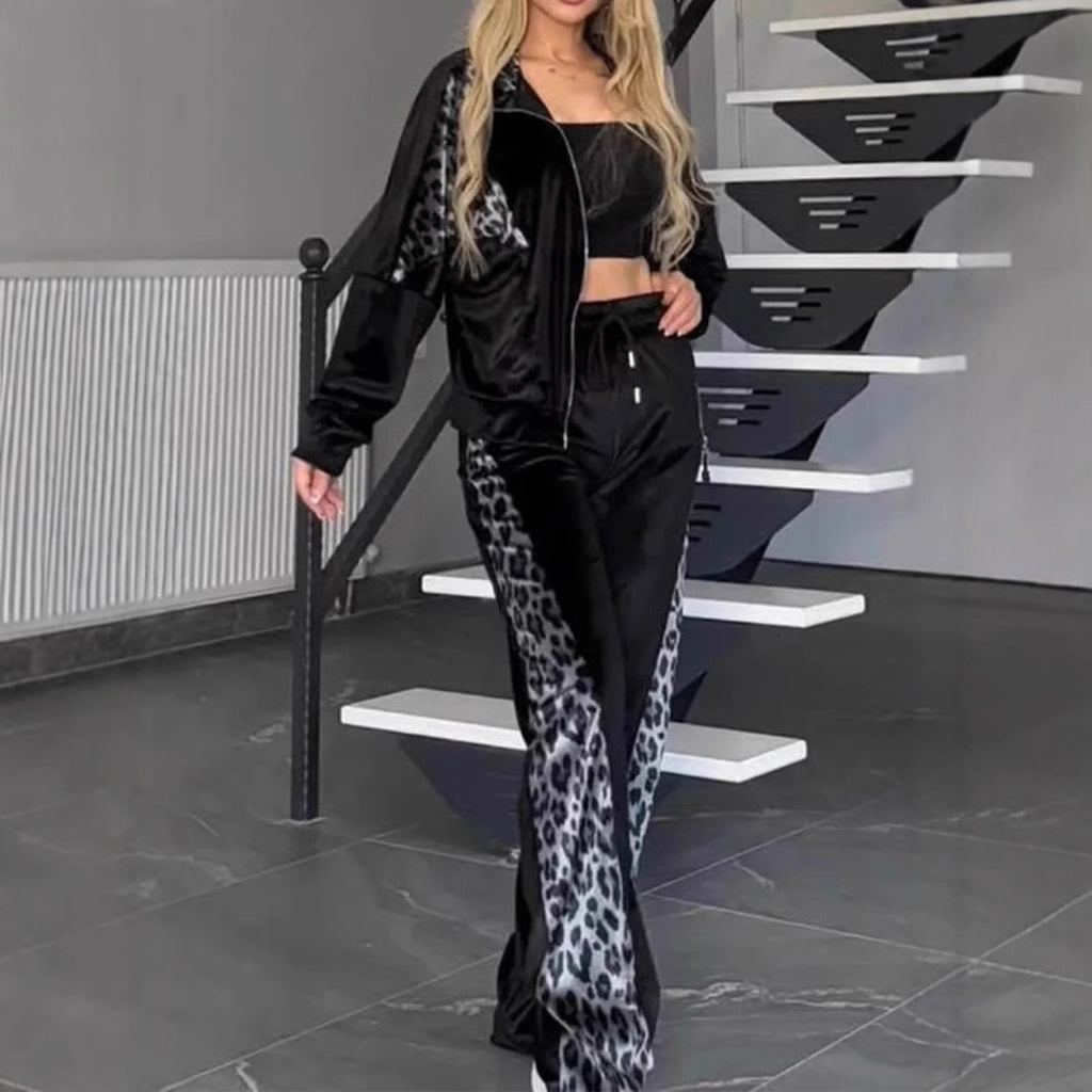 Women's Leopard Velvet Casual Fashion Sportswear Set